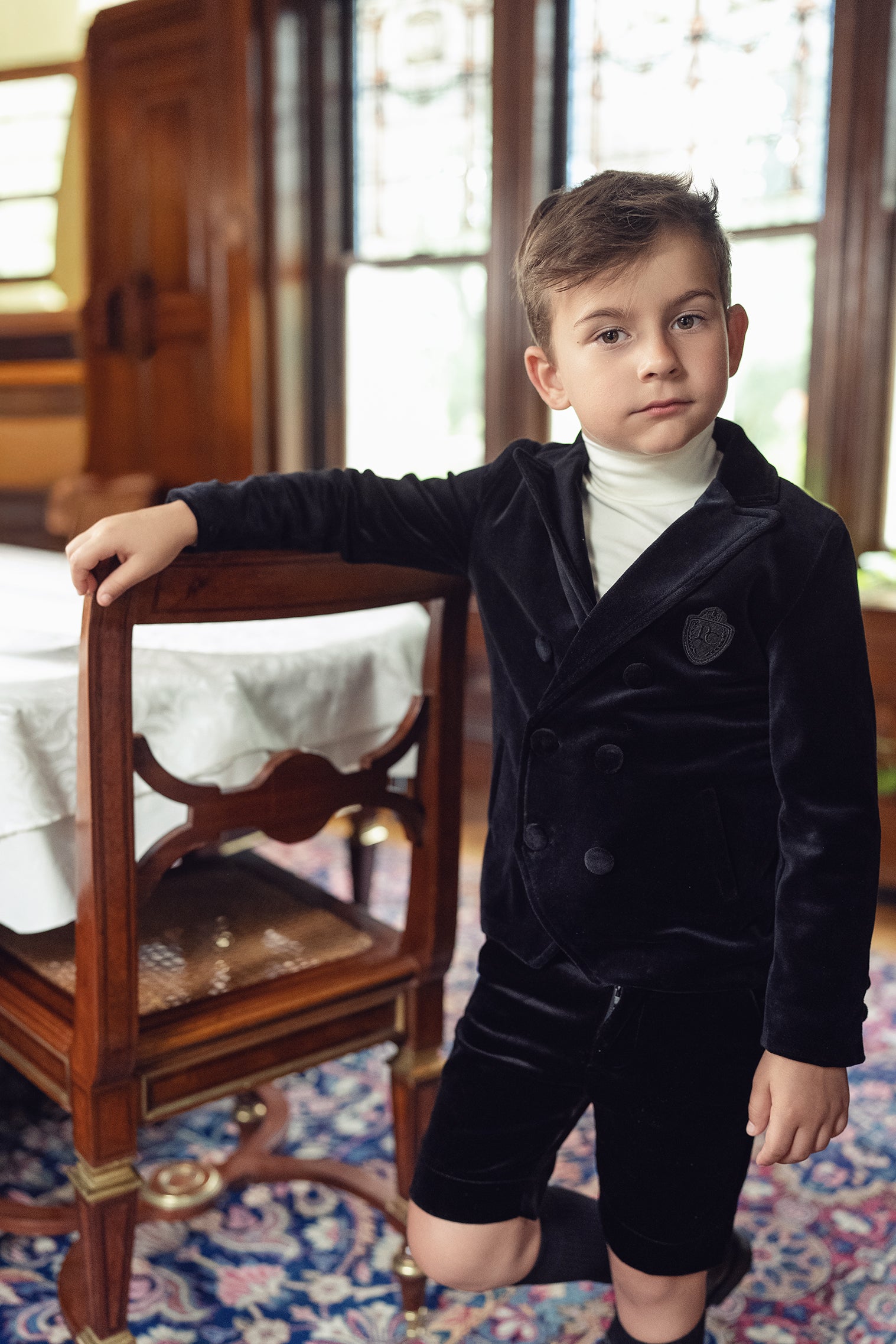 Boys Velvet Black Velvet Button Blazer