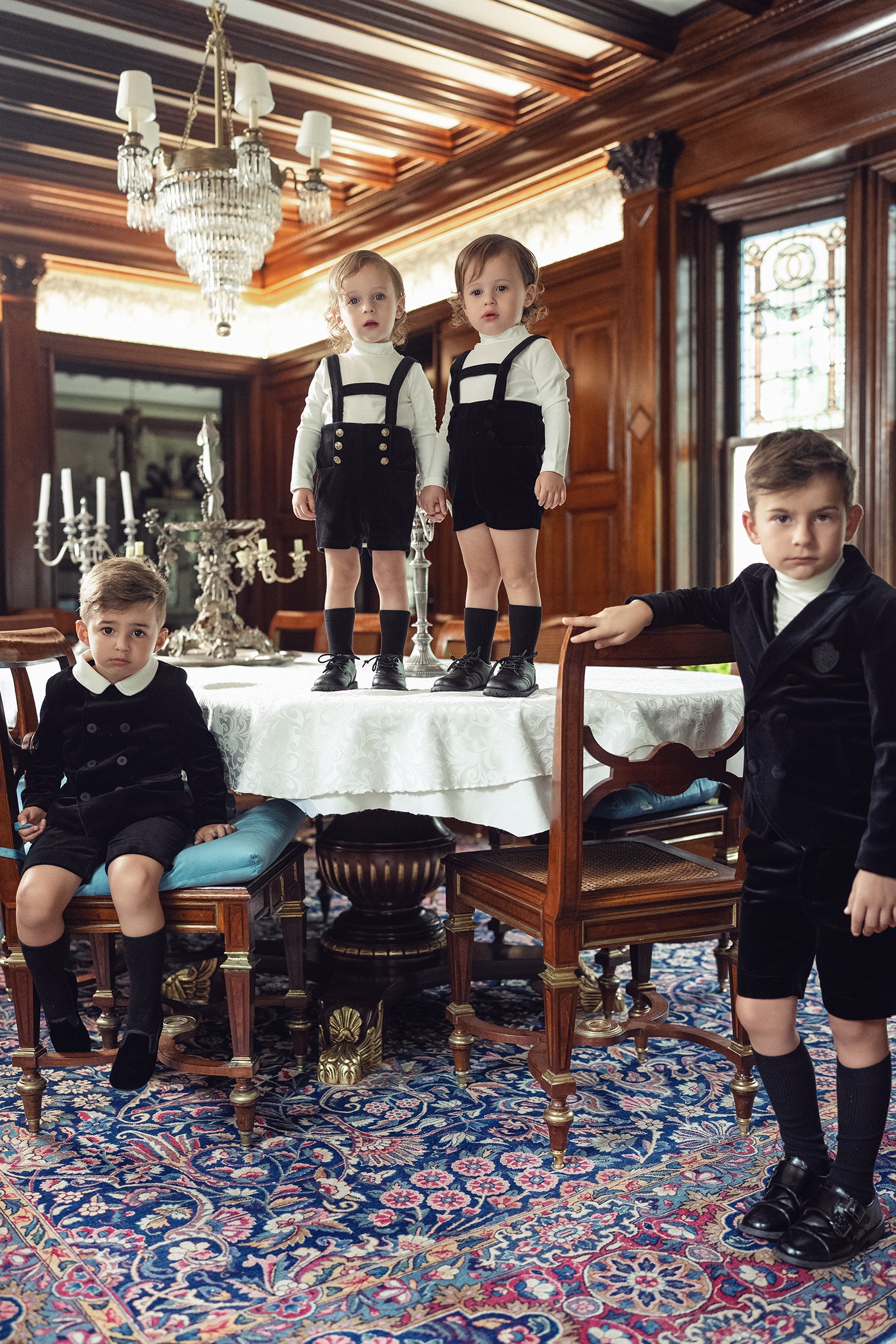 Boys Black Velvet Double Breasted Blazer with White Collar
