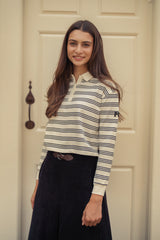 Teens Ivory/Black Stripe Cropped Polo