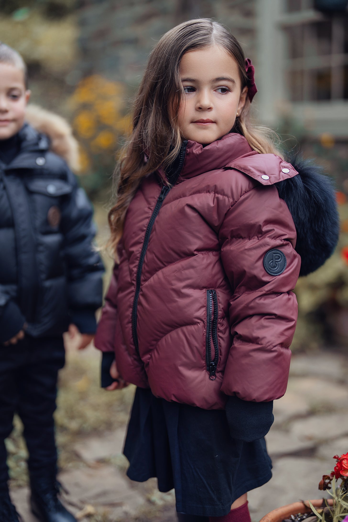 Girls Maroon & Black Winter Coat
