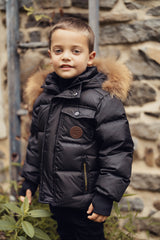 Boys Black & Bronze Winter Coat with Brown Fur