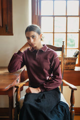 Teens Burgundy Collared Sweatshirt with Ivory Contrast Stitching