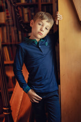 Boys Navy Polo with Green Striped Trim