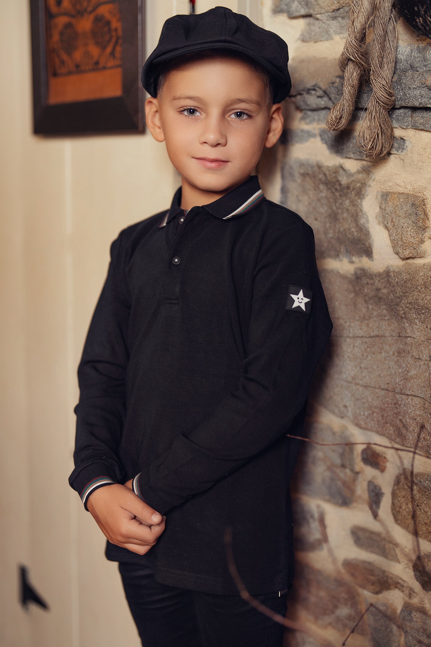 Boys Black Polo with Multicolor Trim