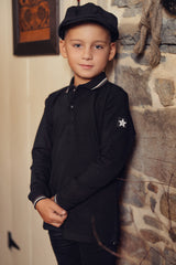 Boys Black Polo with Multicolor Trim