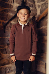 Boys Brown Polo with Brown & White Ribbed Knit Trim