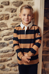 Boys Cognac & Black Stripe Polo