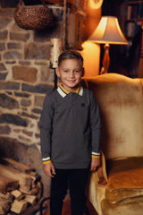 Boys Grey Heather Polo with Yellow & White Trim