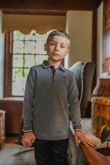 Boys Textured Grey Polo with Burgundy & White Trim