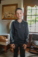 Boys Black Zip-Up Collar Sweatshirt with Sage Green Contrast Sleeves