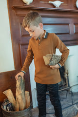 Boys Cognac Polo with Grey & White Trim