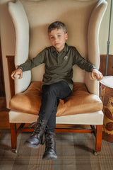 Boys Taupe Polo with Black & White Trim
