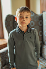 Boys Green Polo with Black Striped Trim