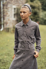 Teens Brown Stripe Cropped Collared Shirt with Front Pockets