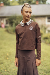 Teens Dark Brown PC  Sweatshirt with White Ruffle Collar