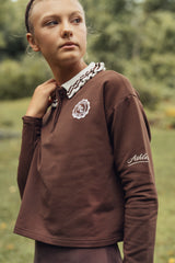Teens Dark Brown PC  Sweatshirt with White Ruffle Collar