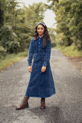 Teens Blue Wash  Button Down Maxi Skirt