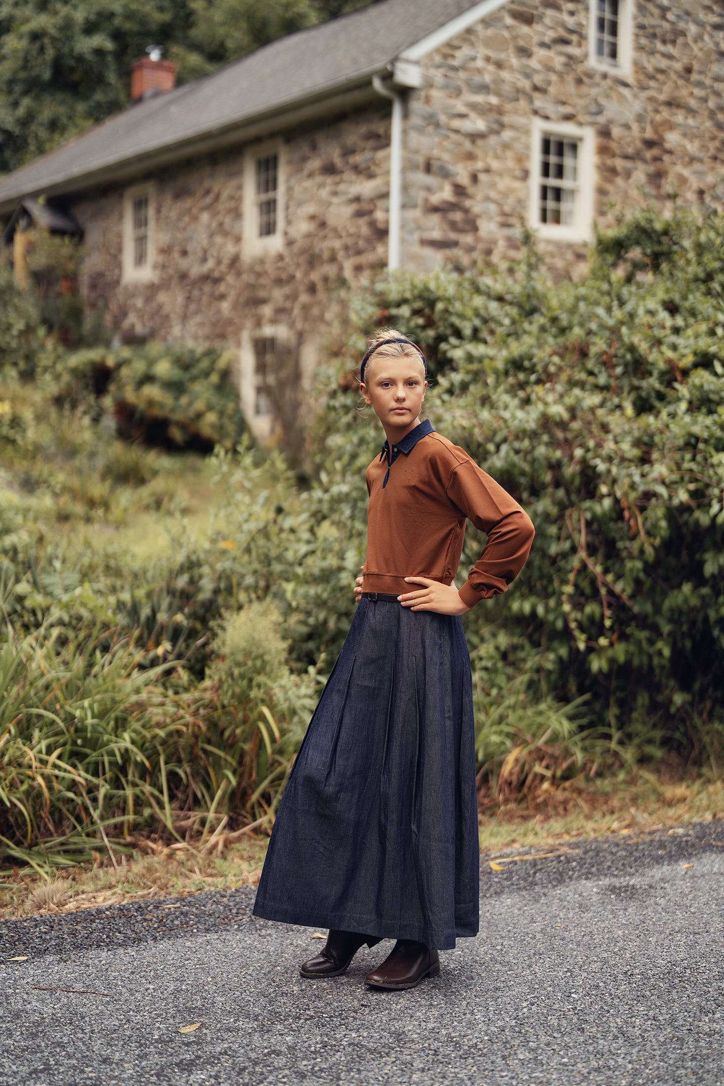 Teens Blue Denim Box Pleated Maxi Skirt