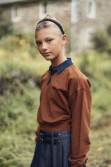 Teens Cognac Sweatshirt with Denim Collar