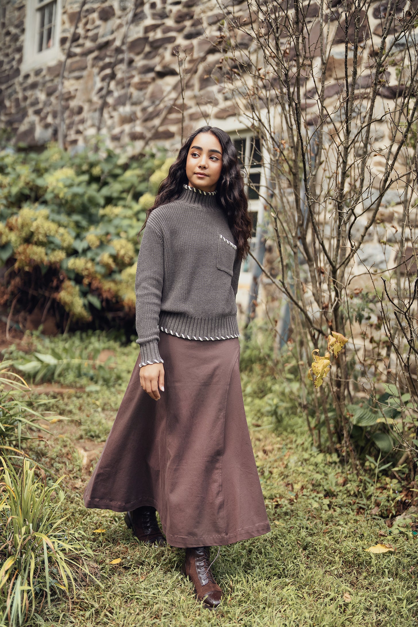 Teens Brown Chocolate Paneled Maxi Skirt