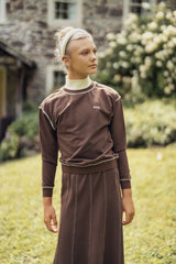 Teens Dark Brown Maxi Skirt with White Stiching