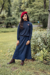 Teens Navy Ruffle Collar Sweatshirt