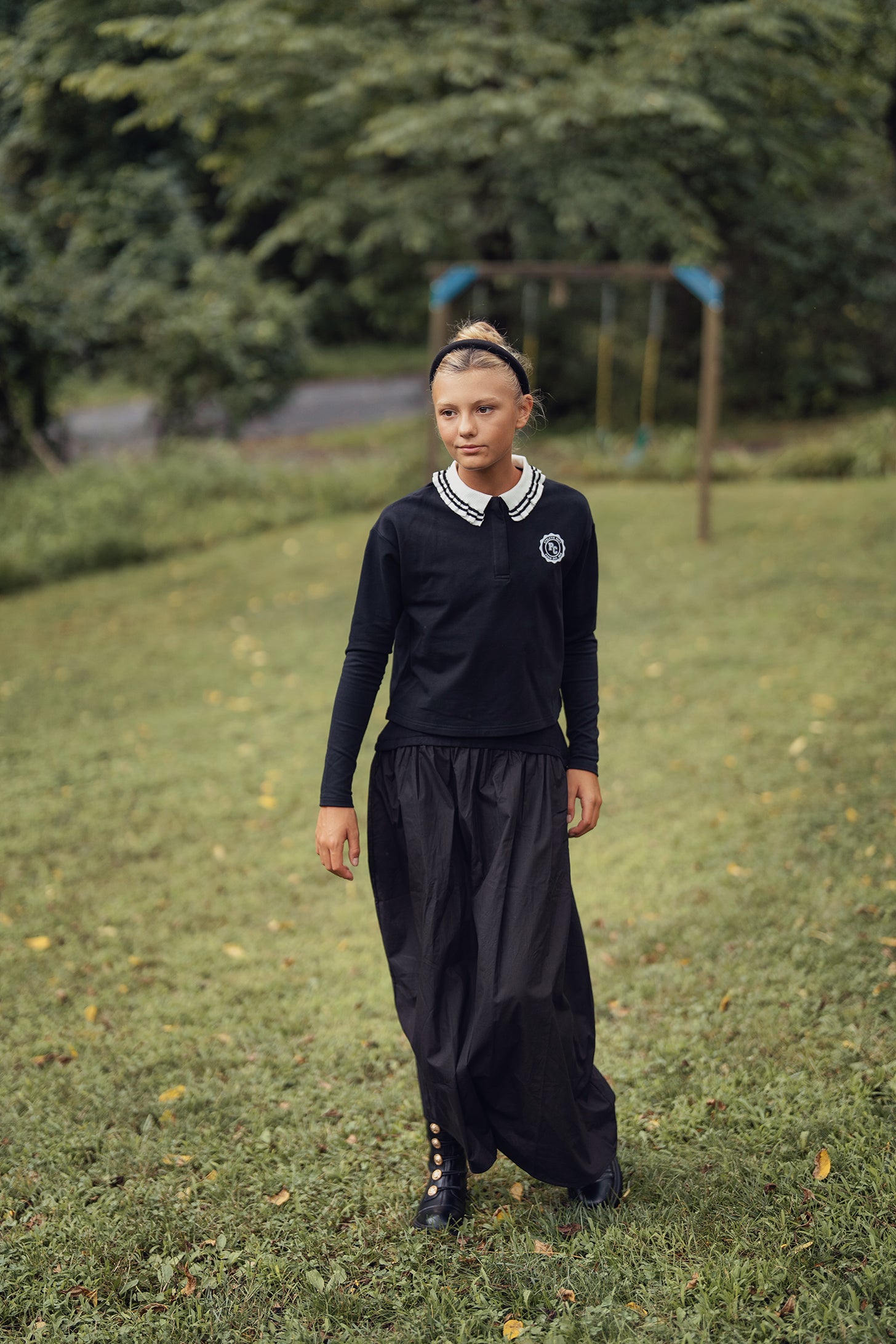 Teens Black Collared Polo
