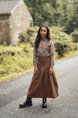 Teens Brown Denim Box Pleated Maxi Skirt