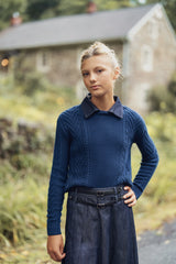 Teens Navy Knit Sweater with Removable Denim Collar