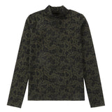Olive Abstract Floral Mock Neck