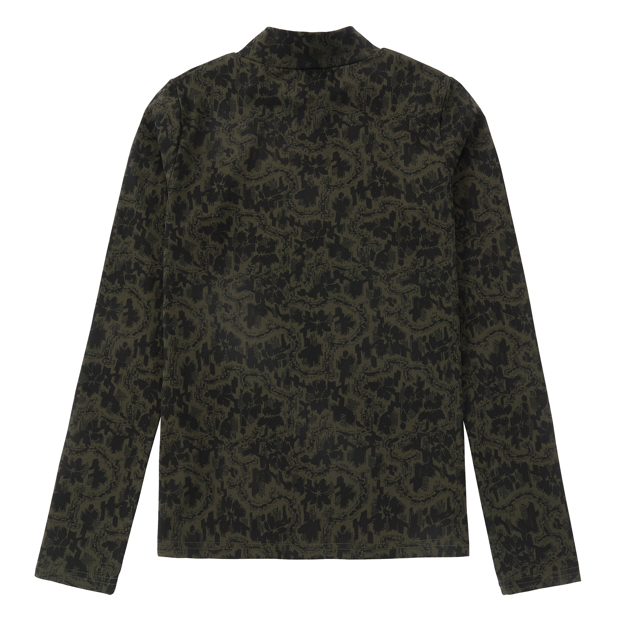 Olive Abstract Floral Mock Neck