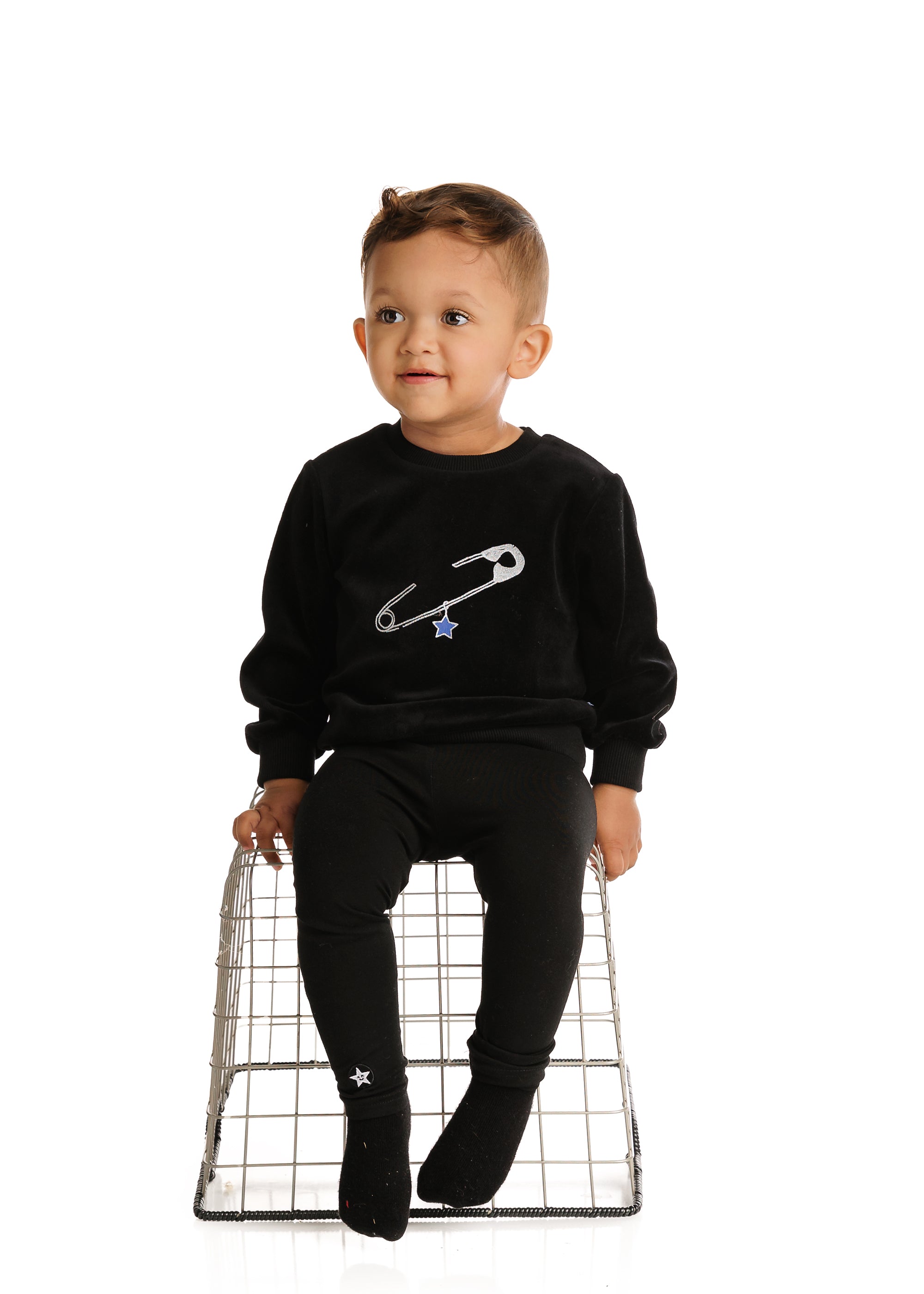 Black Velour Sweatshirt With Pin Print