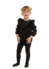 Black Velvet Ruffle Romper With Ivory Accents
