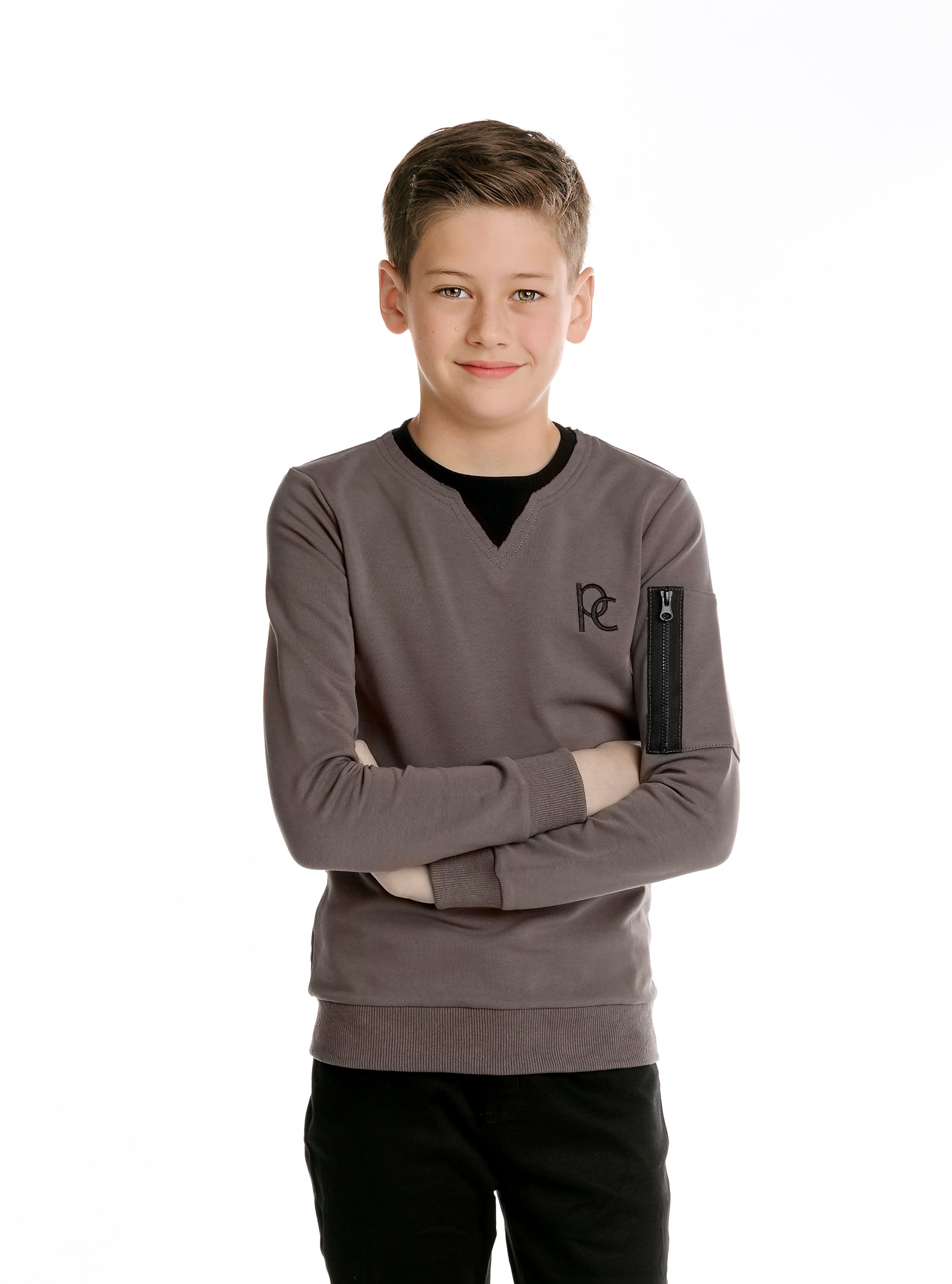 Grey Sweatshirt With Neck Detail