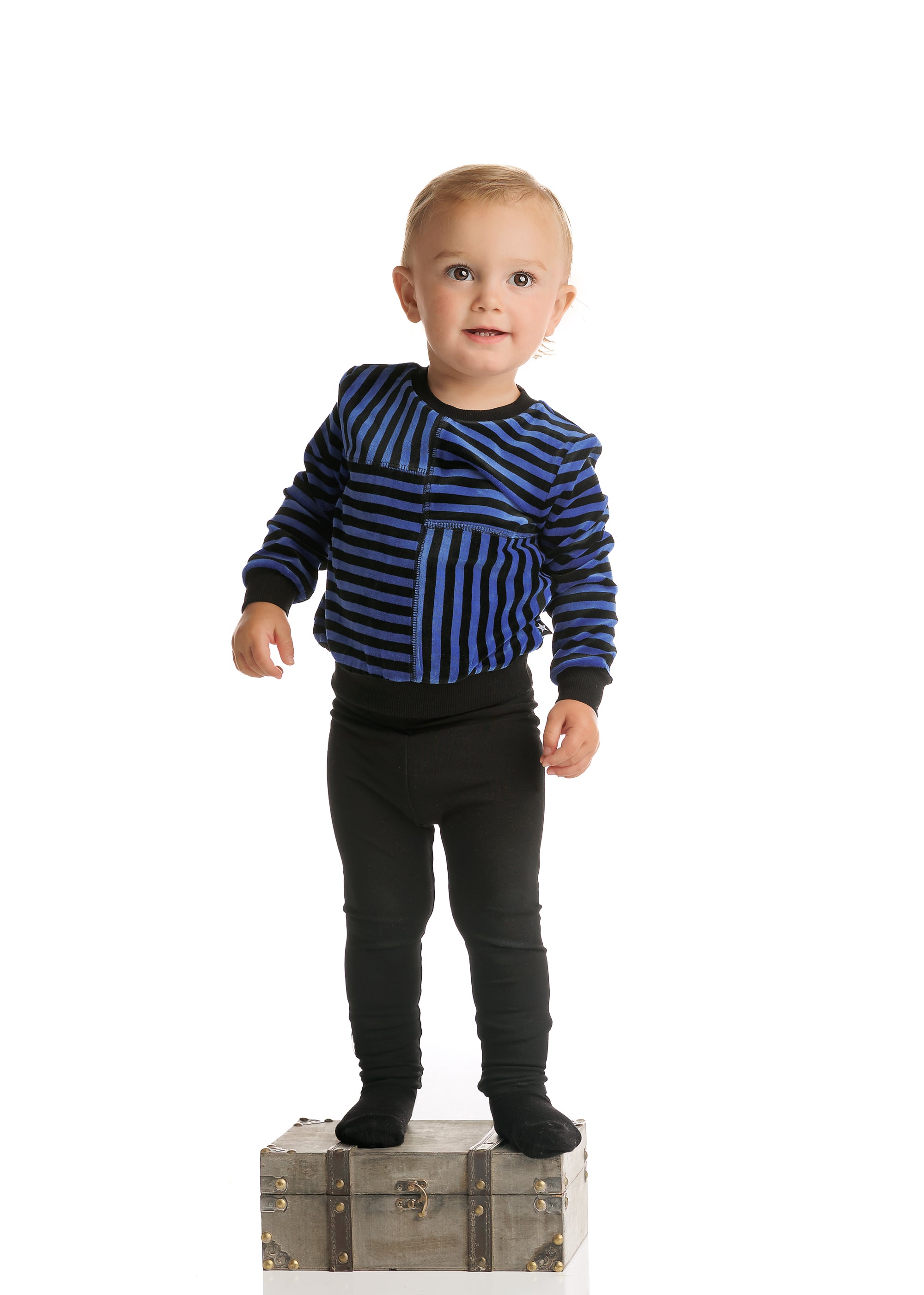 Baby Royal Blue and Black Striped Velour Sweatshirt