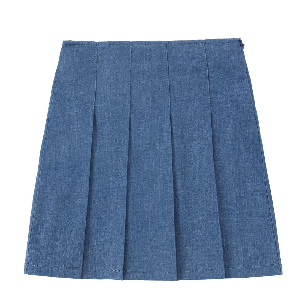 Girls Denim Pleated Skirt