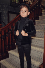 Boys Black Velvet Blazer