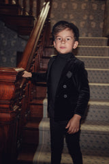 Boys Black Velvet Double Breasted Blazer