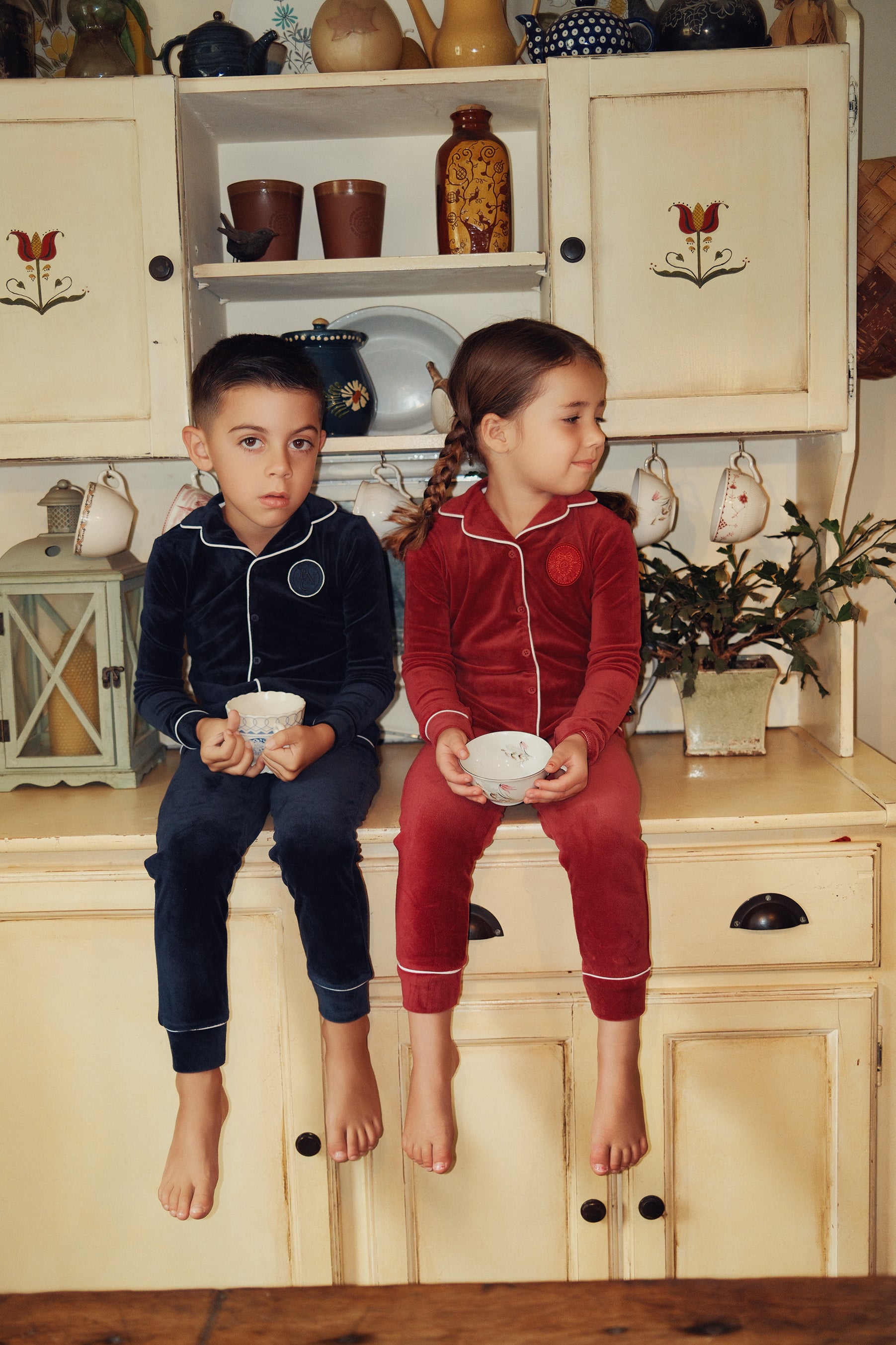 Girls Red Grandpa Velour Pajama