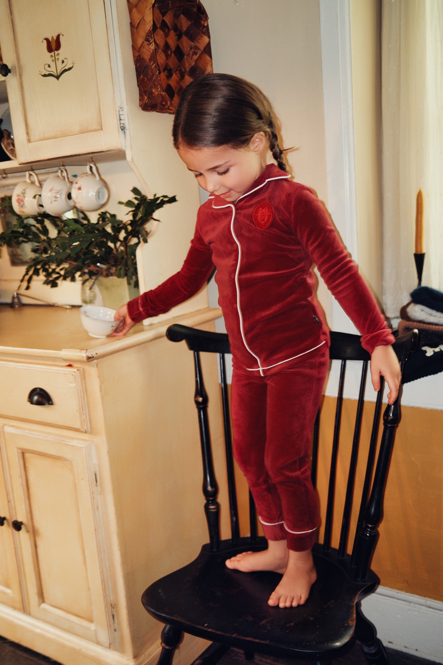 Girls Red Grandpa Velour Pajama