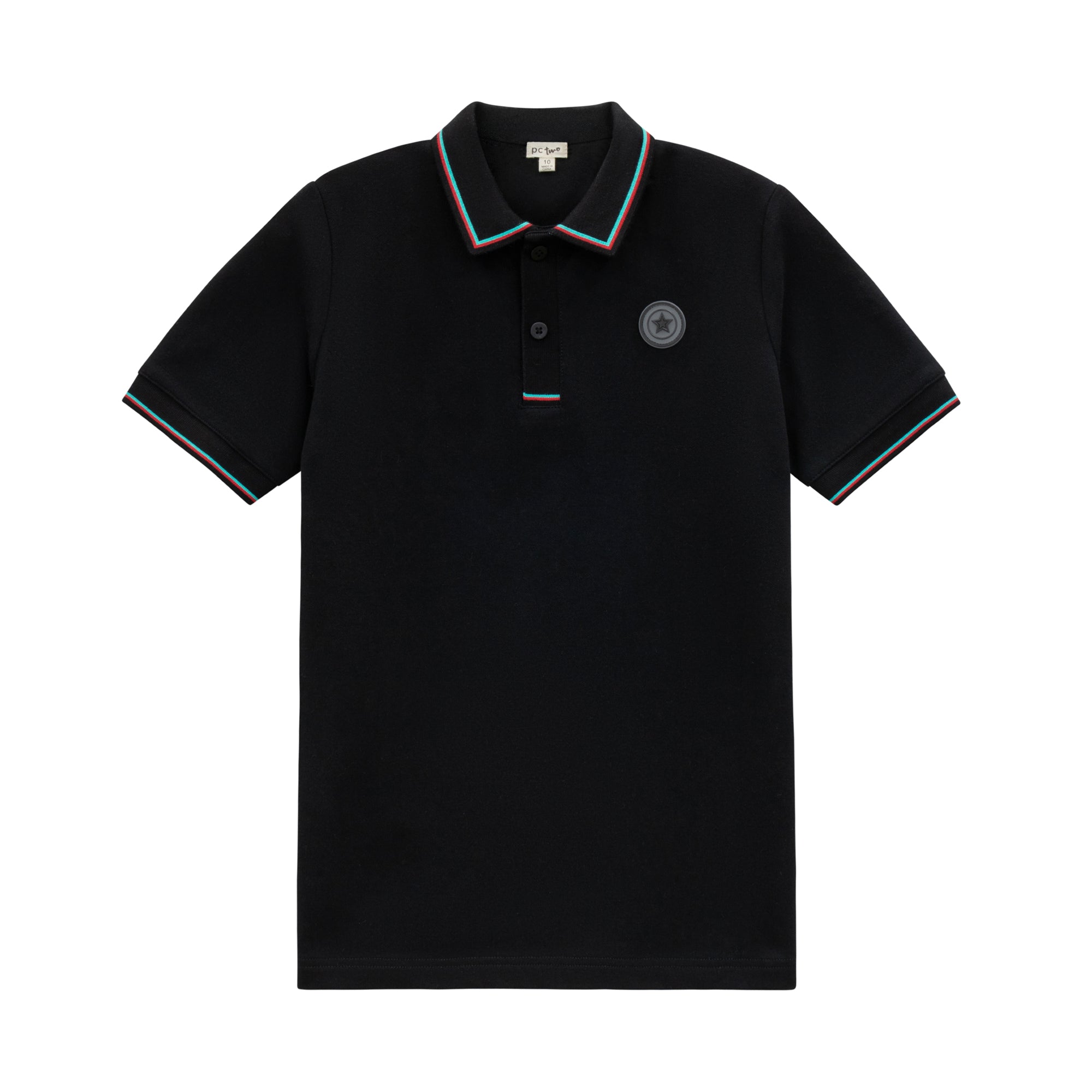 Boys Black Polo with White, Green & Red Trim