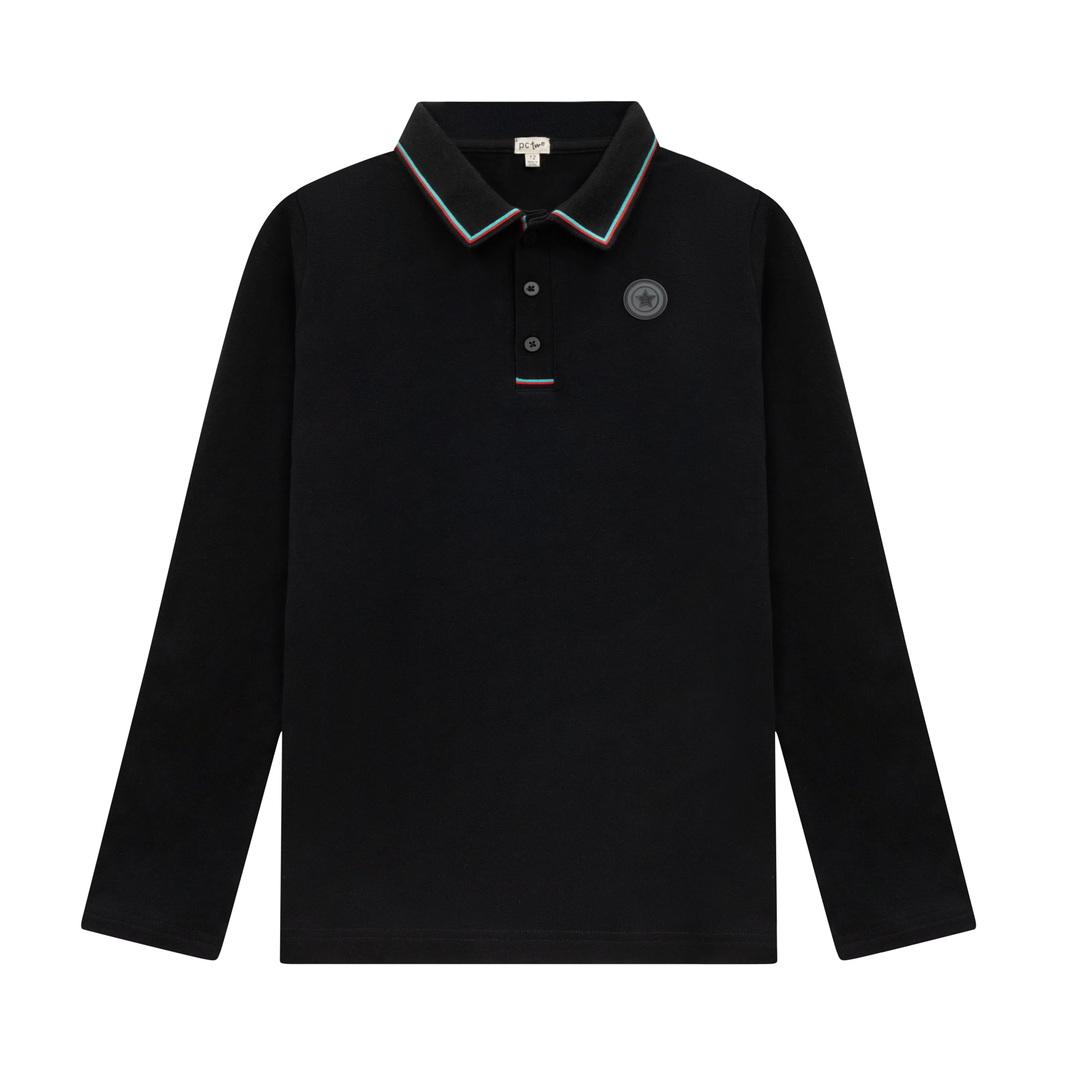 Boys Black Polo with White, Green & Red Trim