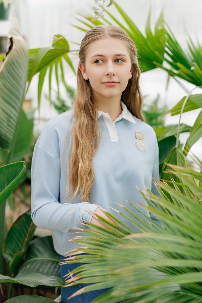 Teens Light Blue Cropped Polo with White Collar
