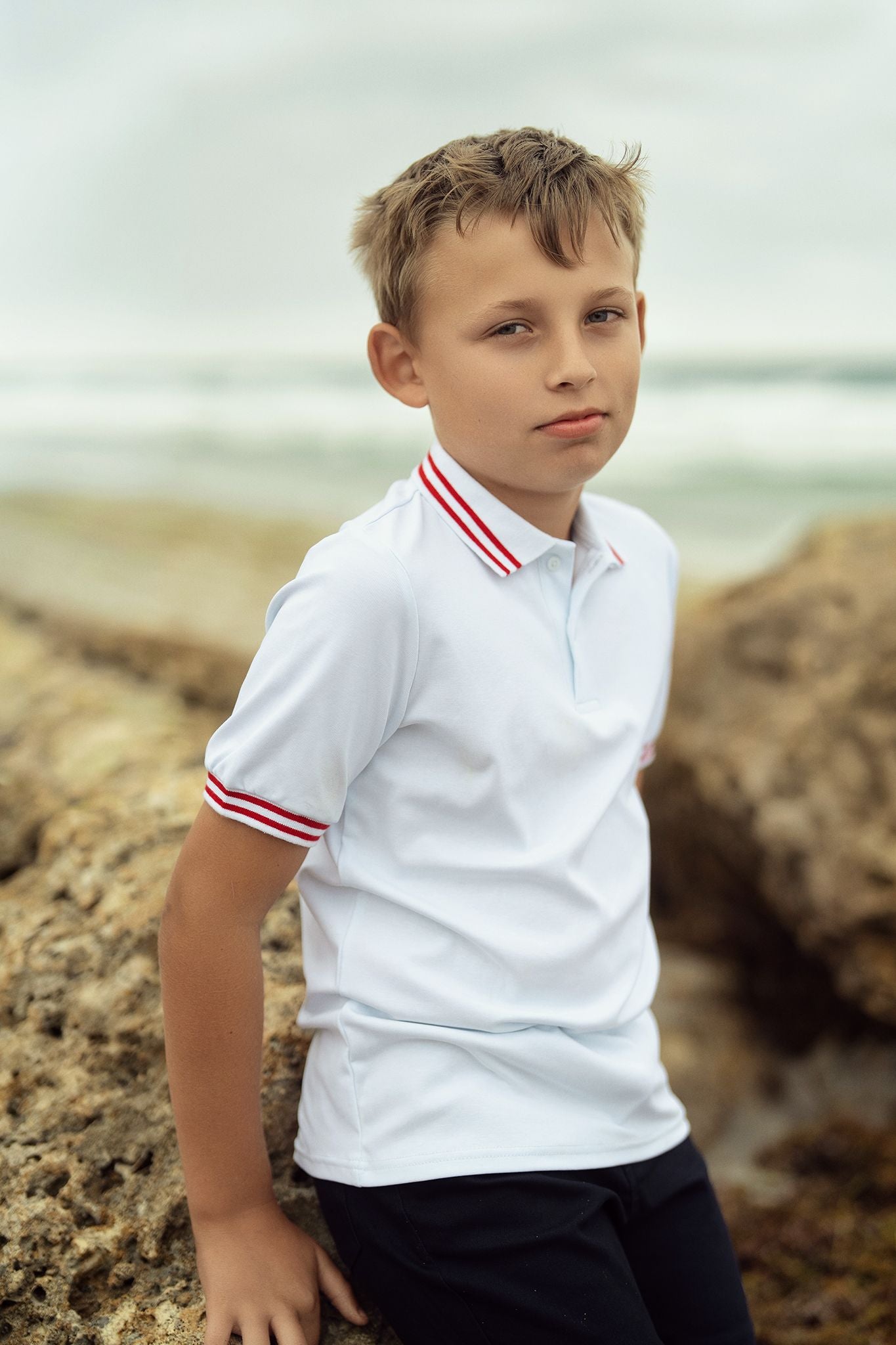 Boys Good Times Polo with Red Trim