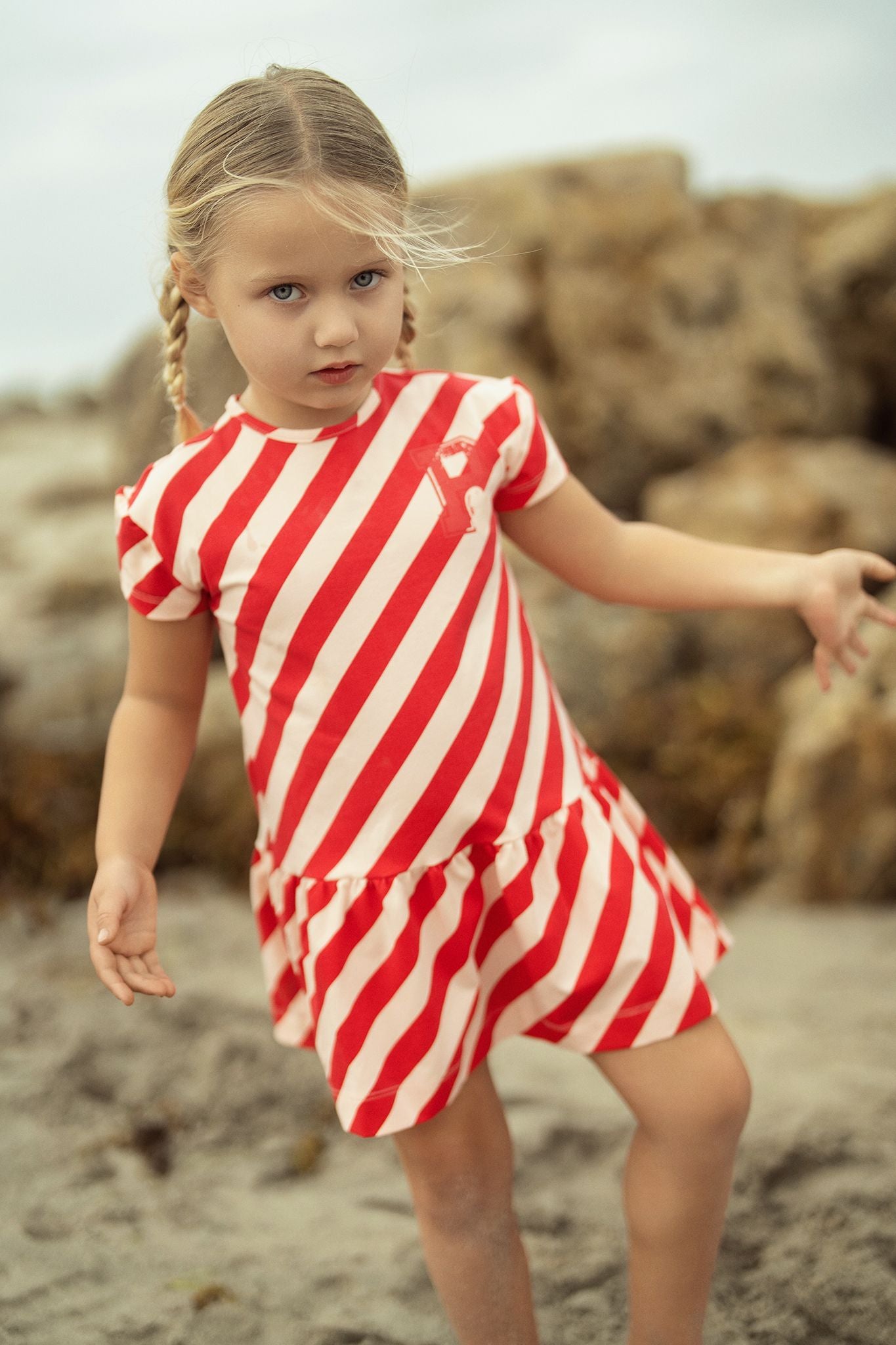 Girls Pastel Play Pink & Red Dress