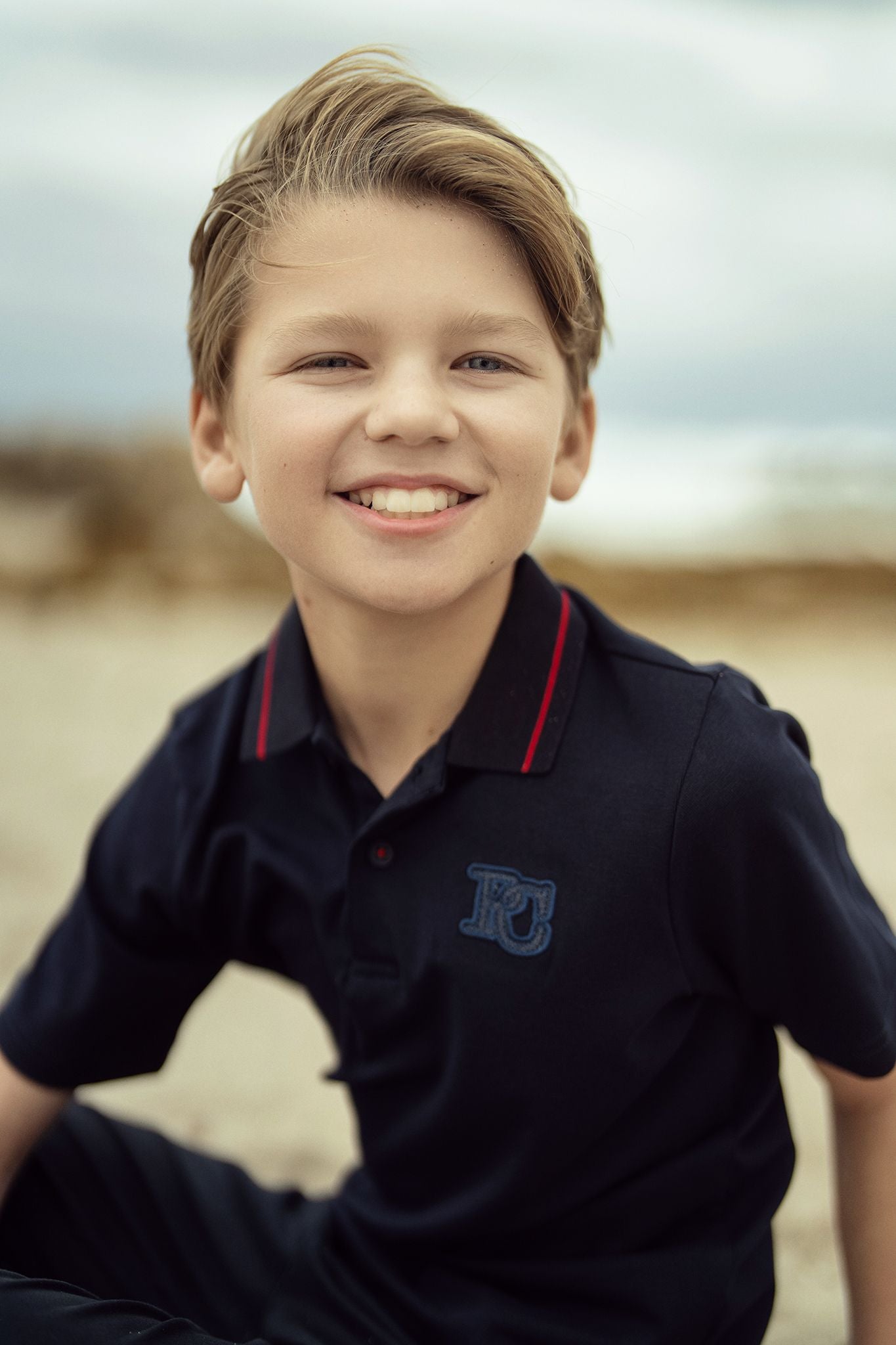Boys Denim Vine Polo with Red Trim