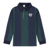 Boys Green Stripe Polo with Black Denim Collar