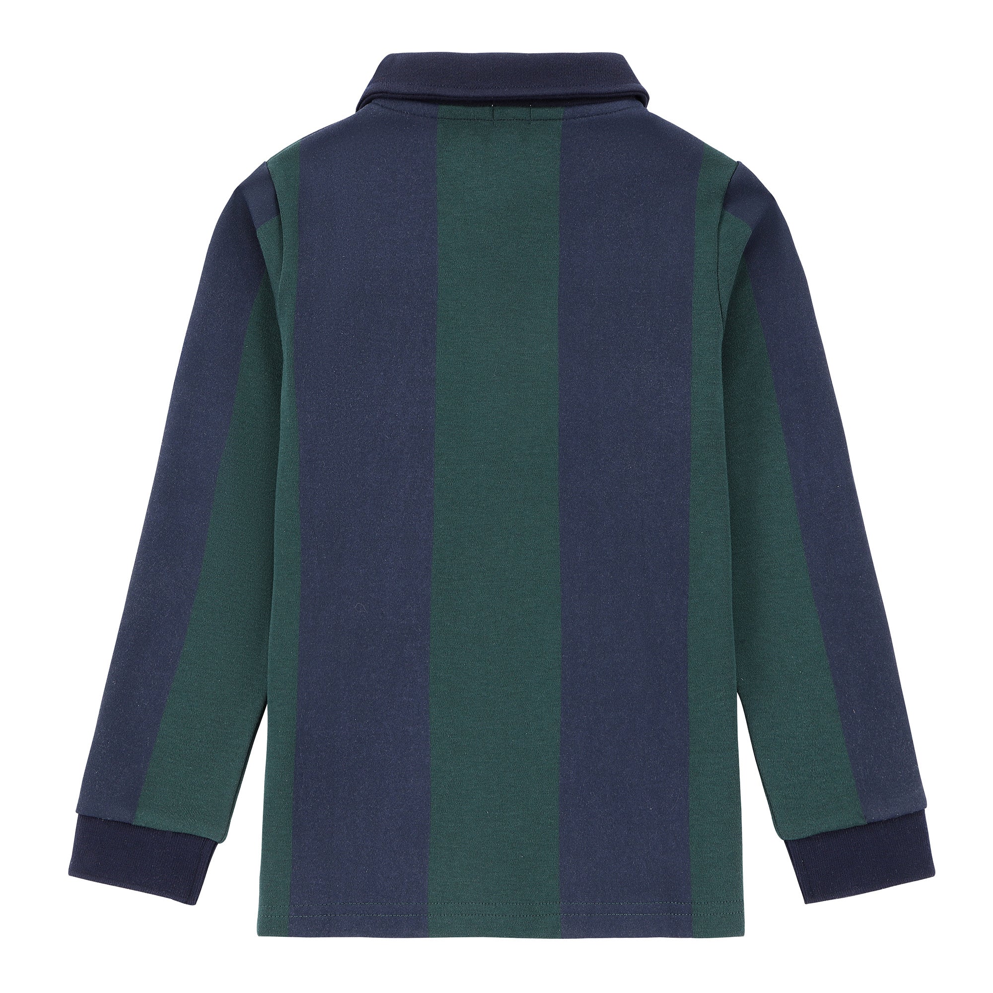 Boys Green Stripe Polo with Black Denim Collar