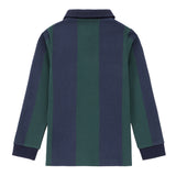 Boys Green Stripe Polo with Black Denim Collar