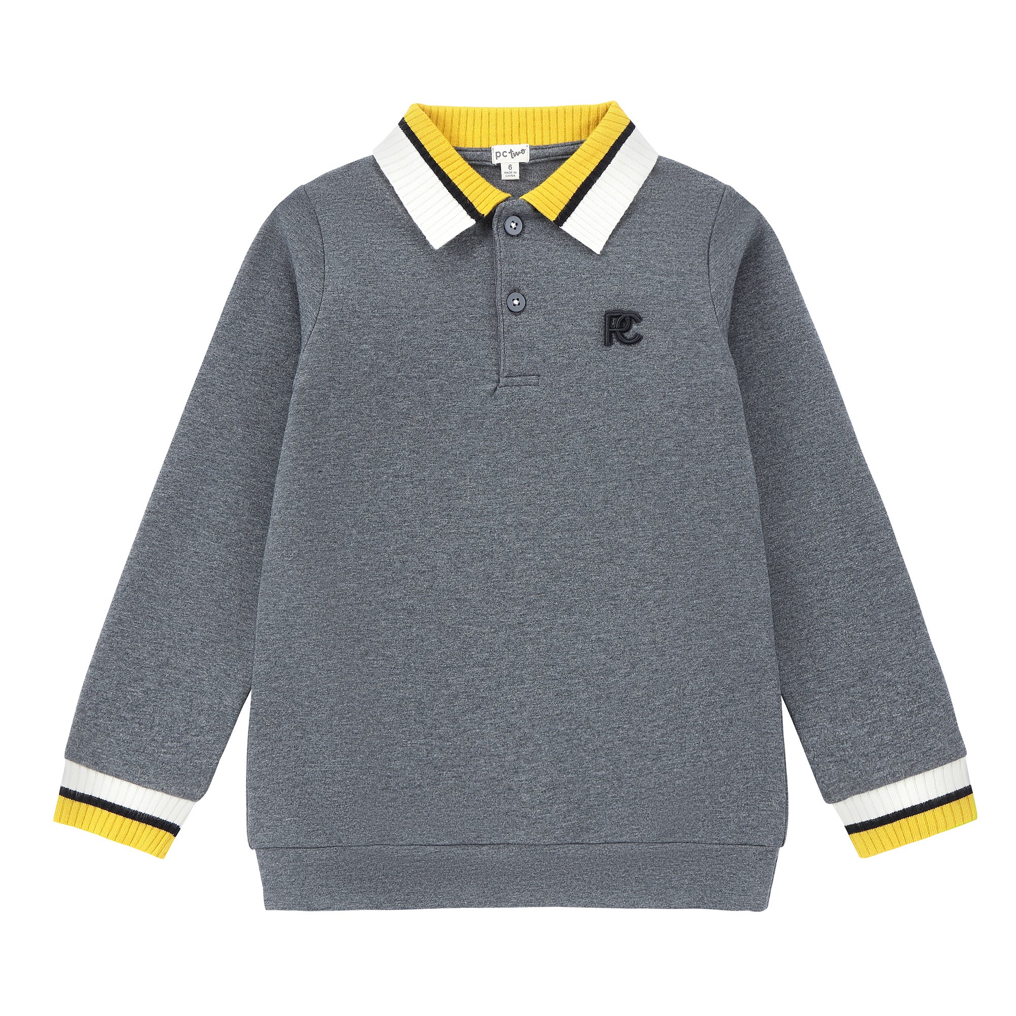 Boys Grey Heather Polo with Yellow & White Trim
